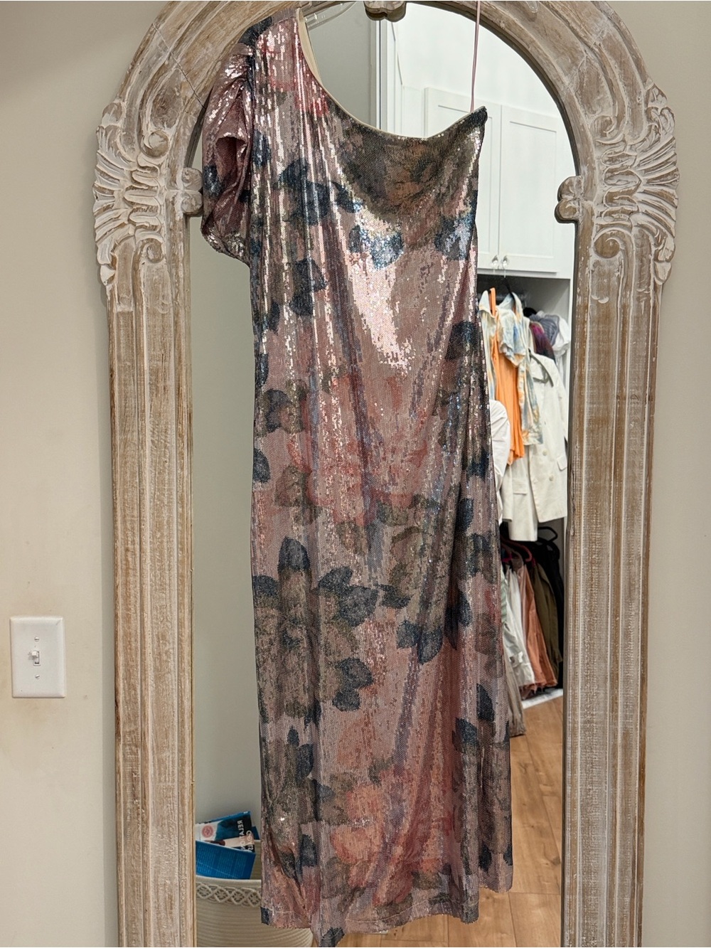 Porridge One-Shoulder Floral Sequin Maxi Dress- Anthropologie